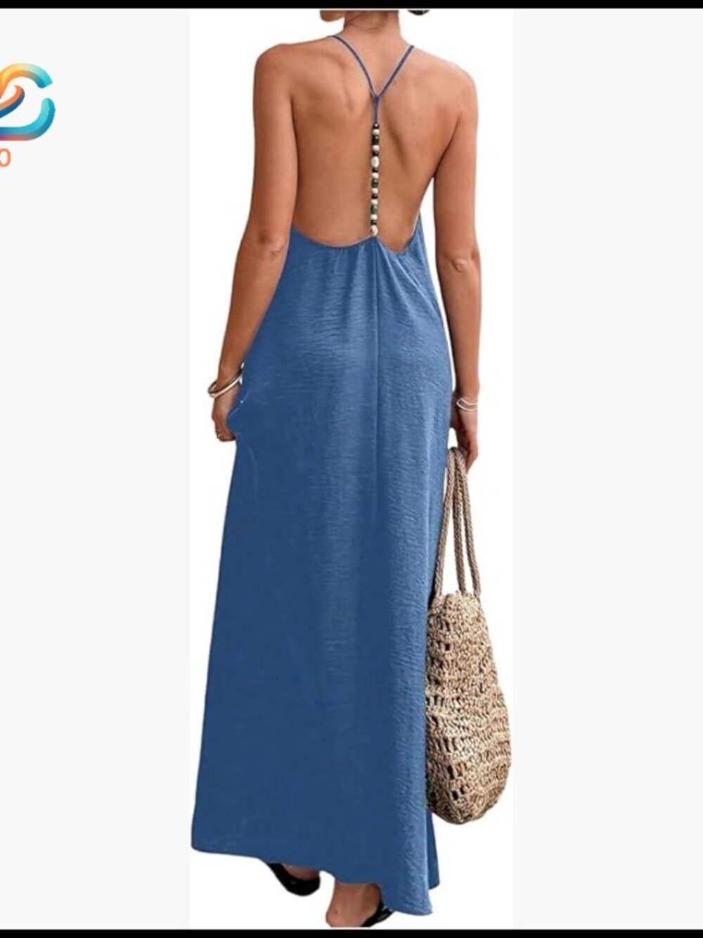 Backless Linen Maxi Dress Boho Summer Vacation Beach Cover Up